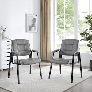 Gray Office Guest Chair Set of 2, Leather Executive Waiting Room Chairs, Lobby Reception Chairs with Padded Arm Rest