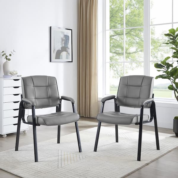 MAYKOOSH Gray Office Guest Chair Set of 2, Leather Executive Waiting Room Chairs, Lobby Reception Chairs with Padded Arm Rest