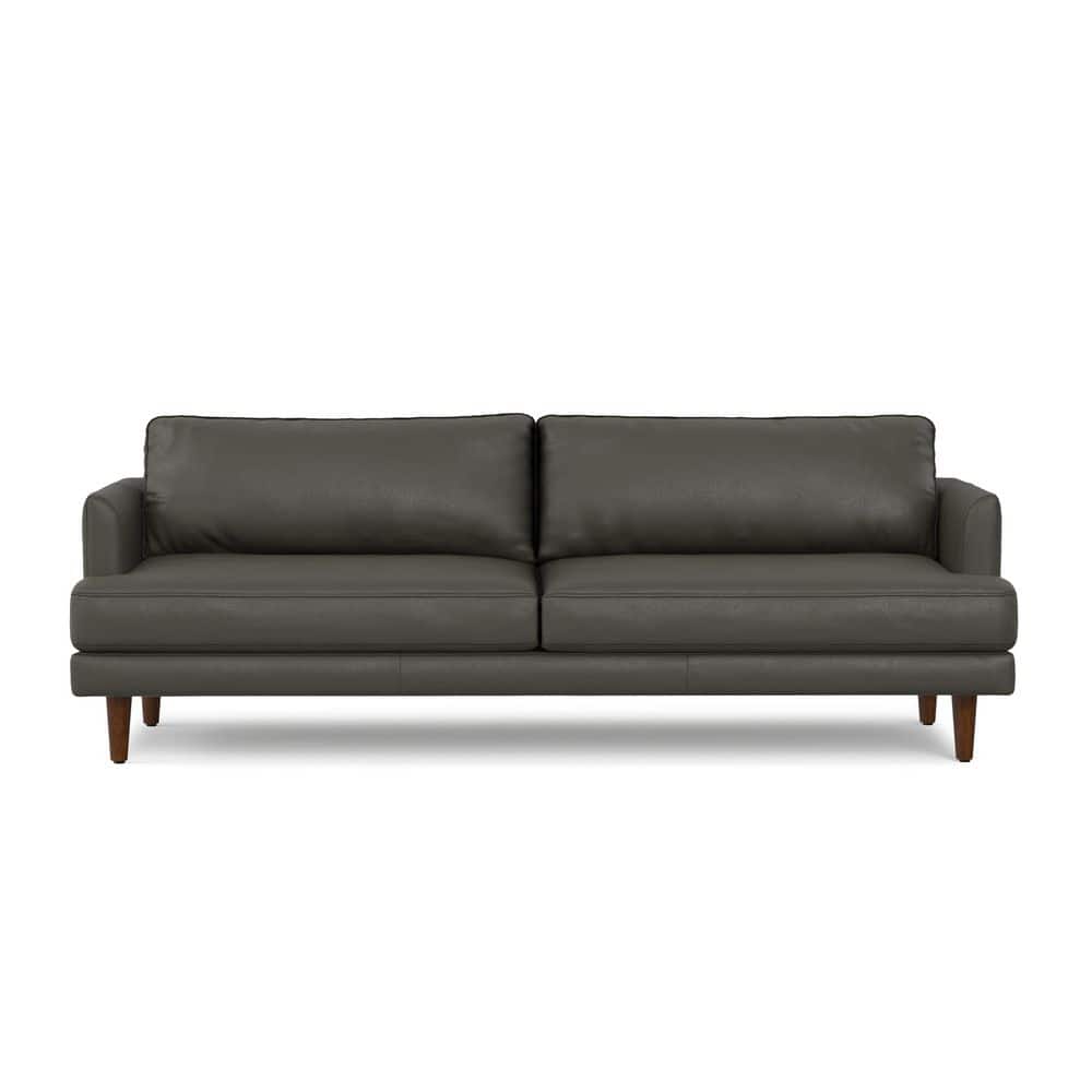 Livingston 90 in. Straight Arm Genuine Leather Wide Rectangle Mid-Century Modern Sofa in. Coal Top Grain