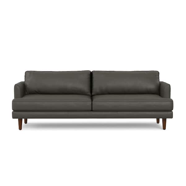 Livingston 90 in. Straight Arm Genuine Leather Wide Rectangle Mid-Century Modern Sofa in. Coal Top Grain