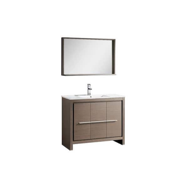 Fresca Allier 40 in. Vanity in Gray Oak with Ceramic Vanity Top in White with White Basin and Mirror (Faucet Not Included)