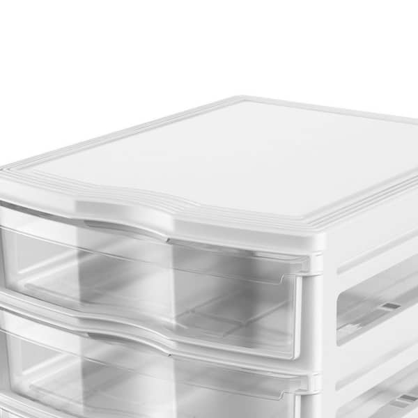 Peaknip - Sterlite Plastic Mini 3 Drawer Storage and Organizer, Stackable  Desktop Drawer - Bundled with Labels and Marker - White