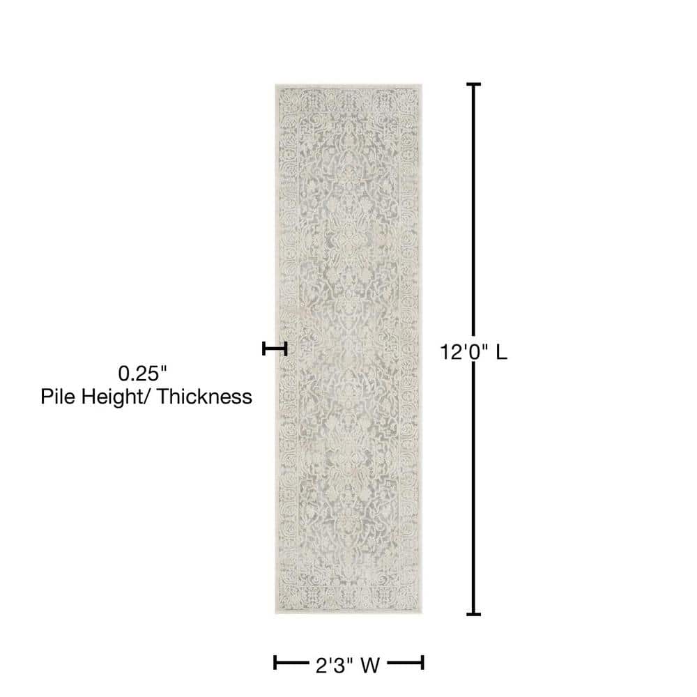Light Grey and Cream Floral Cotton Area Rug