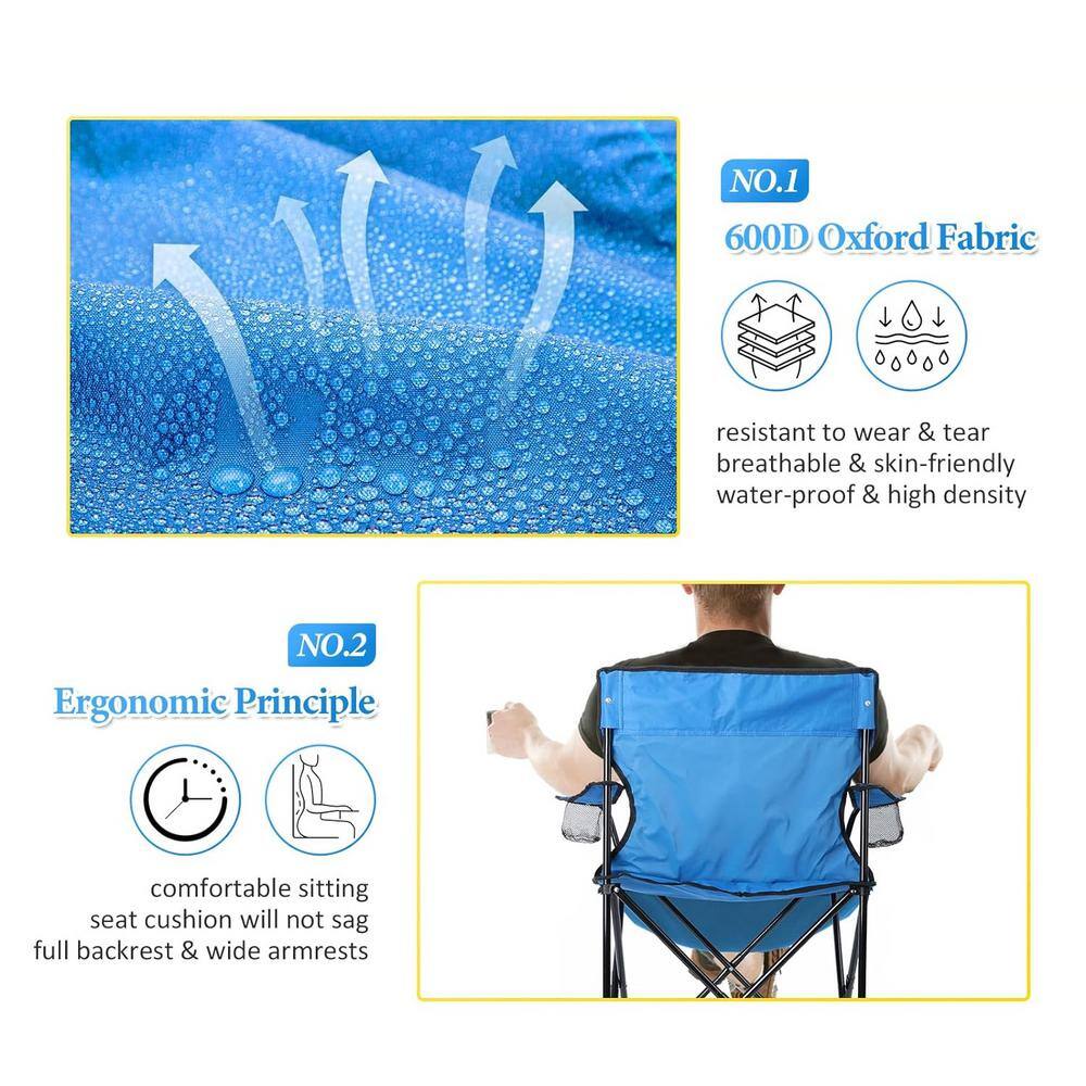Blue Steel Frame Folding Camping Chair with Cup Holder and Storage Bag