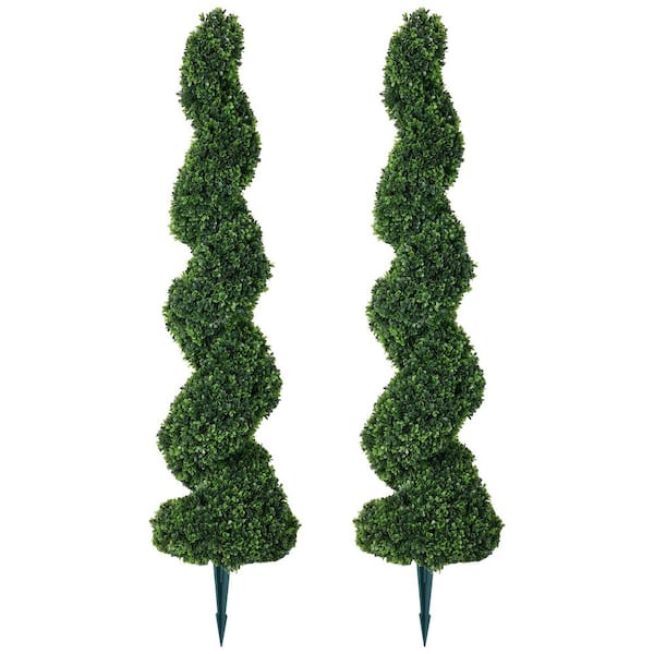 DR.Planzen 4 ft. Artificial Boxwood Spiral Topiary Trees Faux