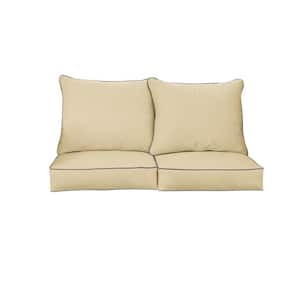 22.5 in. x 22.5 in. Sunbrella Canvas Antique Beige and Charcoal Deep Seating Indoor/Outdoor Loveseat Cushion