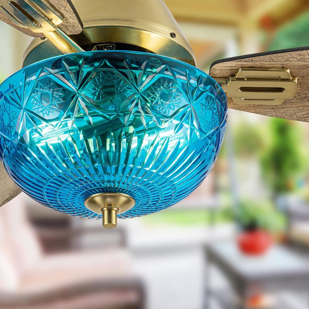 Paige 42 in. 2-Light Indoor Gold Ceiling Fan with Blue Hand-Cut Glass Bowl Shade and Remote Control price history on PriceWatchPro