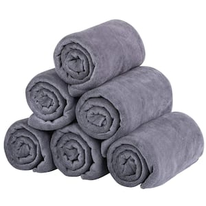 27 in. x 55 in. Gray Microfiber Bath Towel Set, Extra Absorbent (6-Pieces)