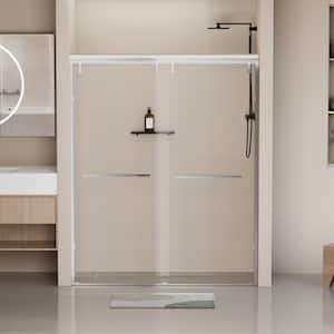 60 in. W x 76 in. H Semi-Frameless Double Sliding Shower Door in Chrome with 5/16 in. Thick Tempered Clear Glass