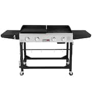 4-Burners Portable Propane Gas Grill and Griddle Combo Grills in Black with Side Tables