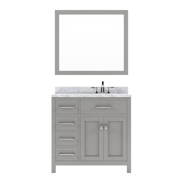 Virtu USA Caroline Parkway 36 in. W x 22 in. D x 35 in. H Single Sink Bath Vanity in Cashmere Gray with Marble Top and Mirror