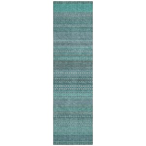 Chantille ACN527 Turquoise 2 ft. 3 in. x 7 ft. 6 in. Machine Washable Indoor/Outdoor Geometric Runner Rug