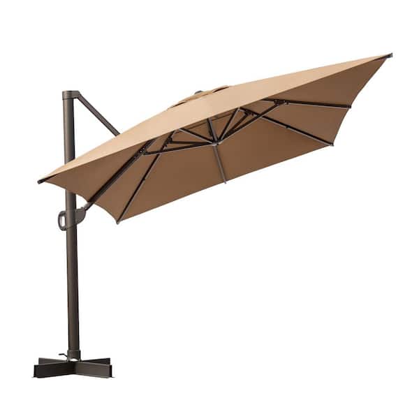 13 ft. x 10 ft. Swivel Cantilever Tilt Patio Umbrella in Tan with HDPE Base Stand