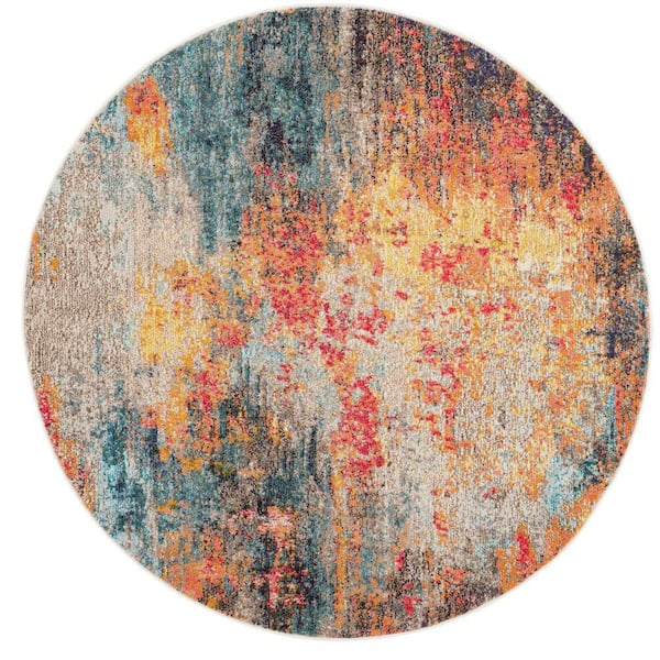Nourison Celestial Multicolor 4 ft. x 4 ft. Abstract Contemporary Round Area Rug