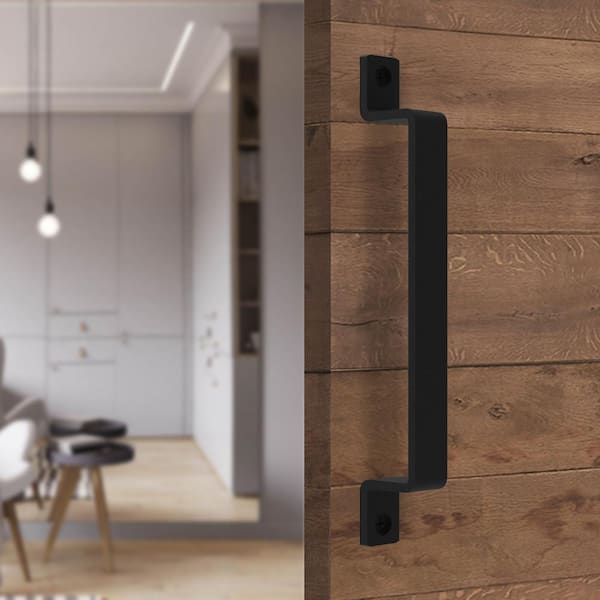 10 in. Black Steel Sliding Barn Door Handle with Screw Accessories