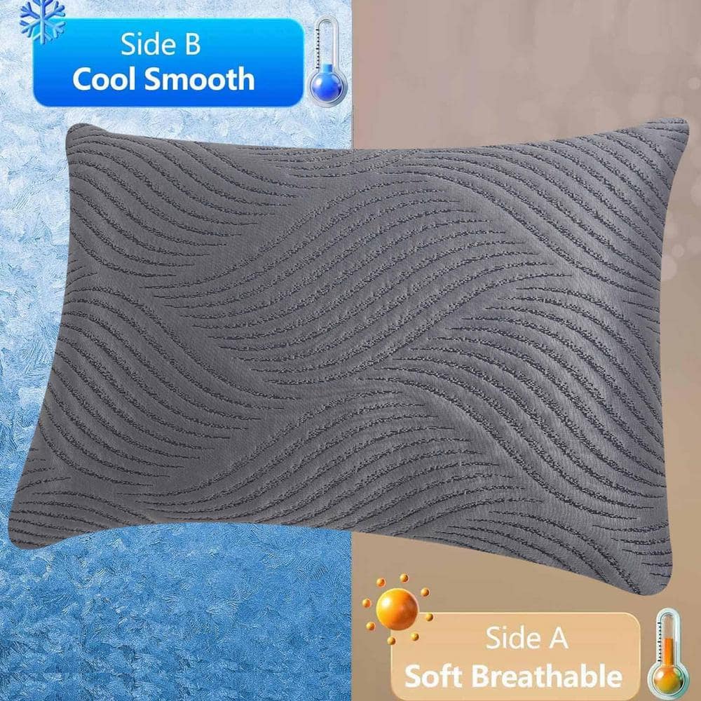 Queen Size Gray Cooling Memory Foam Sleeping Pillows Set of 2