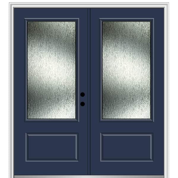 MMI Door Rain Glass 72 in. x 80 in. Left-Hand Inswing 3/4 Lite 1-Panel Painted Naval Prehung Front Door on 4-9/16 in. Frame