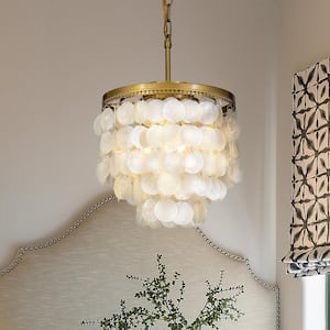Dickison 3-Light Brass Statement Tiered Chandelier with Seashell Accents Brass Painted