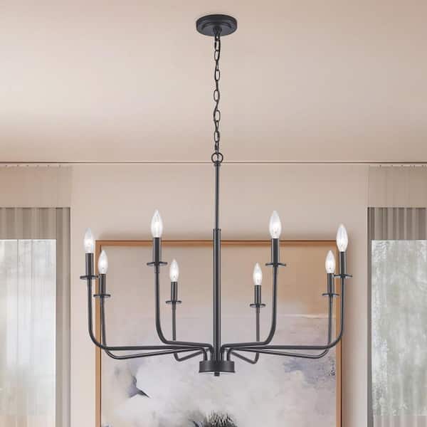 8-Light Black Candle Chandelier Light Fixture