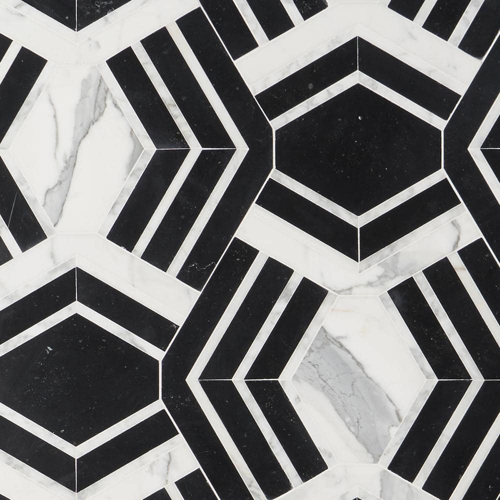 Tenor Black and White 4 in. x 0.35 in. Polished Marble Mosaic Tile Sample price history on PriceWatchPro