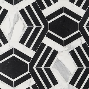 Tenor Black and White 18 in. x 11 in. Polished Marble Mosaic Tile (1.37 sq. ft./Sheet)
