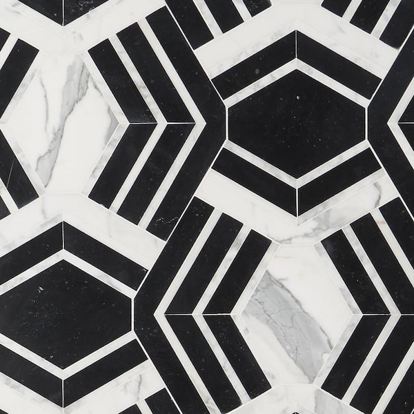 Ivy Hill Tile Tenor Black and White 18 in. x 11 in. Polished Marble Mosaic Tile (1.37 sq. ft./Sheet)