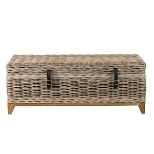 Kai 47 in. Gray Large Rectangle Wicker Coffee Table with Lift Top