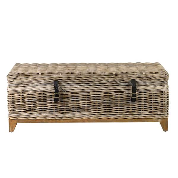 East At Main Kai 47 in. Gray Large Rectangle Wicker Coffee Table with Lift Top