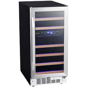 15 in. Dual Zone 26-Wine Bottles Beverage and Wine Cooler in Stainless Steel