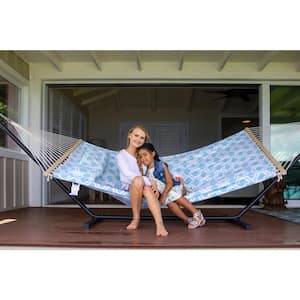 12 ft. Free Standing, 475 lbs. Capacity, Heavy-Duty 2-Person Hammock with Stand and Detachable Pillow in Green Pattern