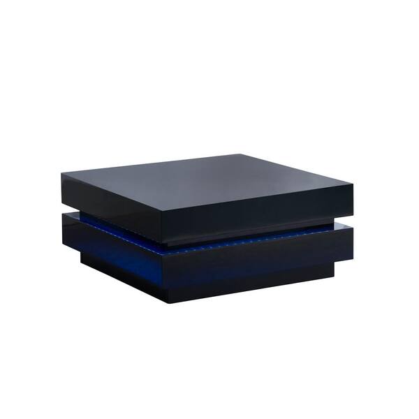 ARTIVA LA VILLINO II 31 .5 in. Black Lacquered Square Wood Modern Euro Coffee Table with Romote Multi-Colors LED Light