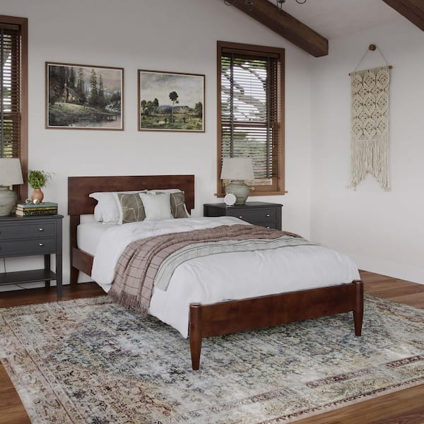 AFI Aria Walnut Brown Solid Wood Frame Twin XL Modern Low Profile Platform Bed