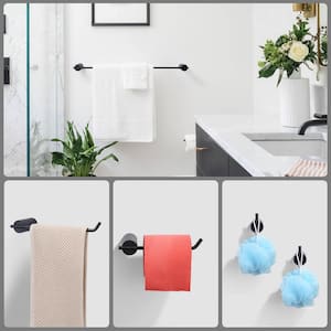 5-Piece Bath Hardware Set with Towel Bar/Rack Towel/Robe Hook Toilet Paper Holder in Matte Black
