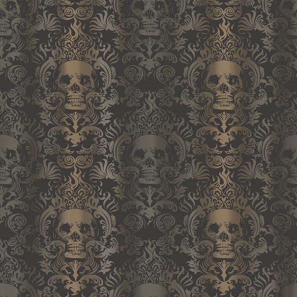 Chesapeake Luther Sand Skull Modern Damask Wallpaper Sample