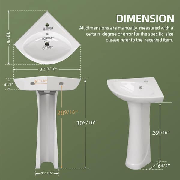 しんく Zeafive 23 in. W x 30.5 in. H Vitreous China Corner Pedestal Sink