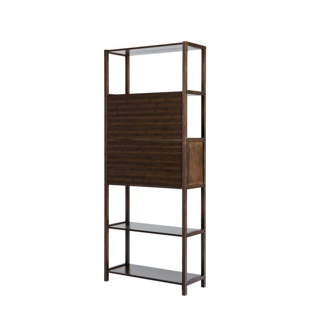 Selma Right Facing Bamboo Bookcase with Drawers in Cappuccino