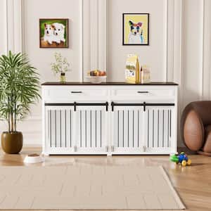 Large Dog House Furniture Decorative Dog Kennels Storage Cabinet with 2-Drawers, White