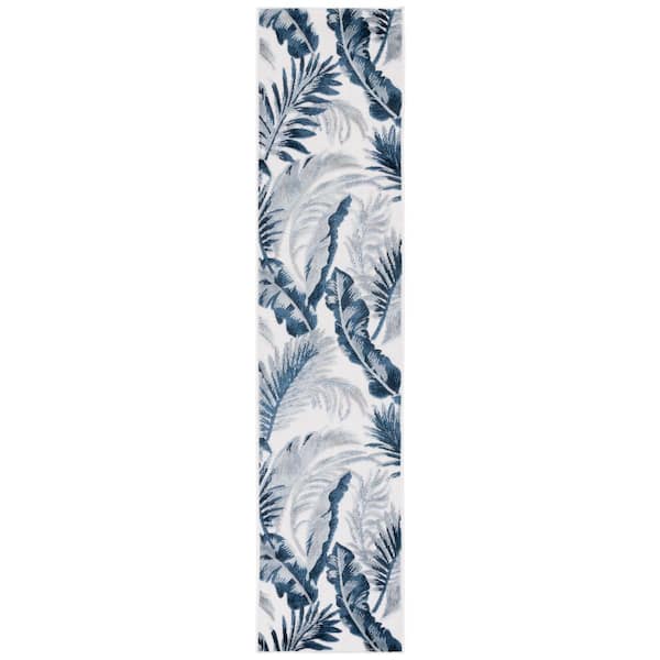 Cabana Ivory/Navy 2 ft. x 9 ft. Multi-Leaf Gradient Indoor/Outdoor Runner Rug
