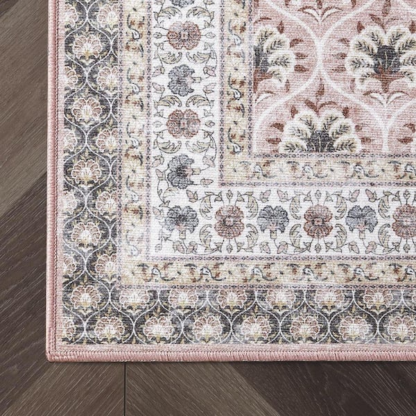 Laura Ashley Amelia Chenille Pink 5 ft. x 8 ft. Woven Trellis