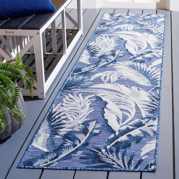 Cabana Black/Gray 2 ft. x 9 ft. High-Low Leaf Indoor/Outdoor Runner Rug