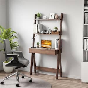Ladder Shelf Desk Bookcase w/Countertop, Drawer & 2 Shelves Bookshelf Walnut