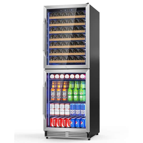 24 in. Dual Zone 77-Wine Bottles and 180-Cans Built-In/Freestanding Beverage and Wine Cooler in Stainless Steel