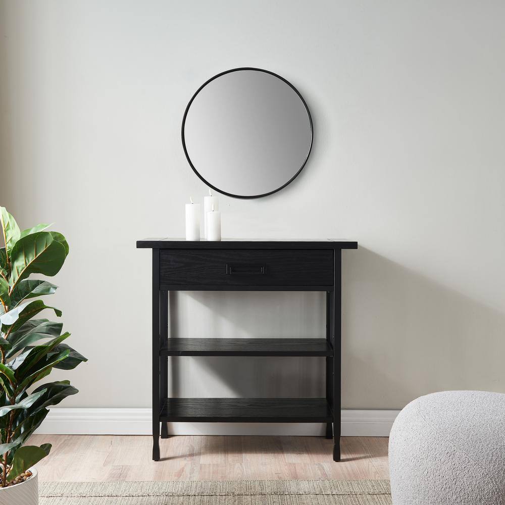 Adjustable Black Wash Wood and Steel 30" Foyer Bookcase
