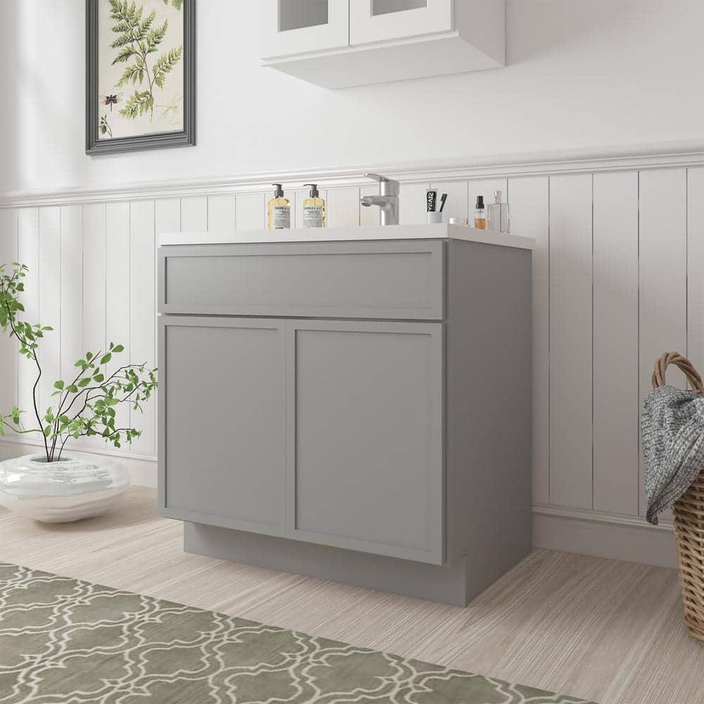 Gray 30" Birch Plywood Freestanding Single Vanity Cabinet