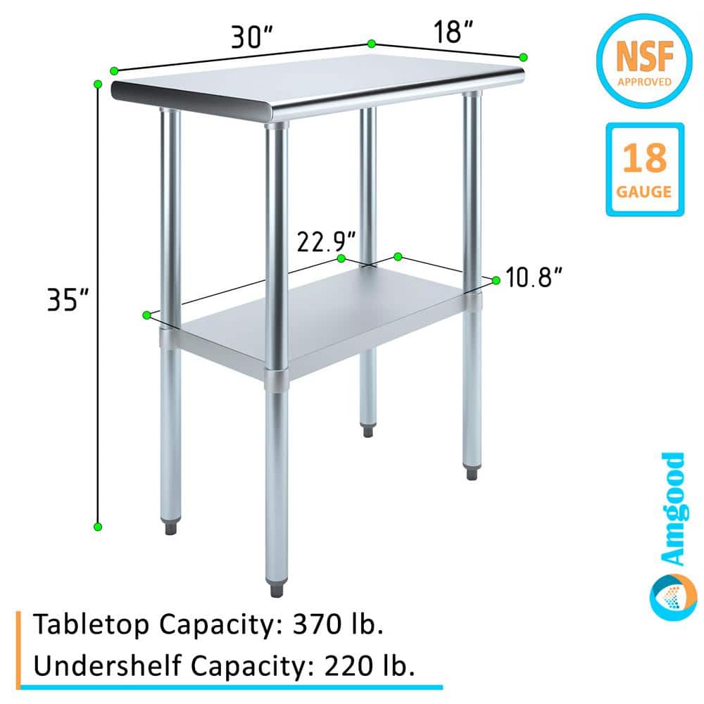 30" Stainless Steel Work Table with Galvanized Undershelf