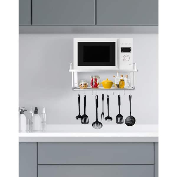 Aluminum Wall Mounted Pot Racks with 10 Hooks for Organizing Microwaves and Storing Spices and Kitchen Items (1-Pack)