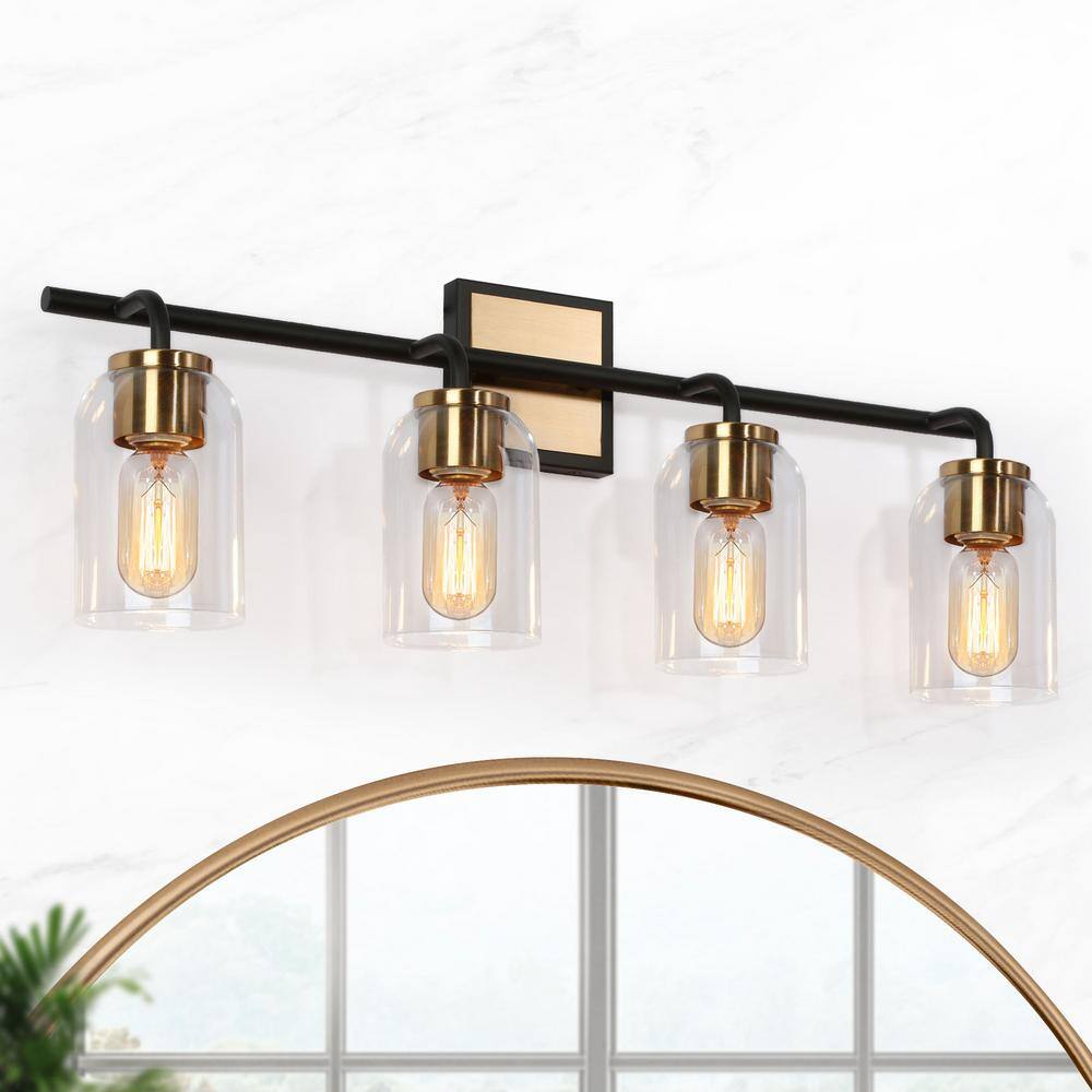 Zevni 27.5 in. Modern 4Light Brass Gold Bathroom Vanity Light, Black