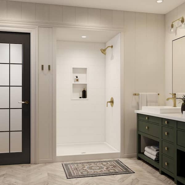 Veritek 34 in. x 42 in. Single Threshold Center Drain Shower Pan in White