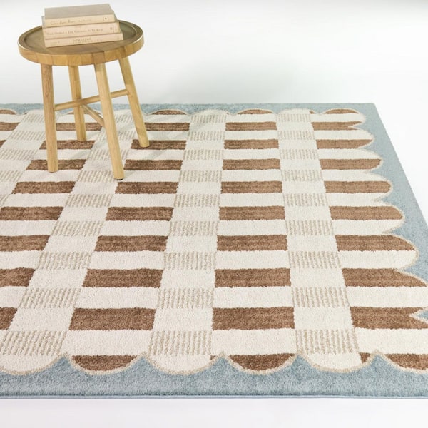 Schroder Rust/Blue 5 ft. 3 in. x 7 ft. Scallop Checker Area Rug