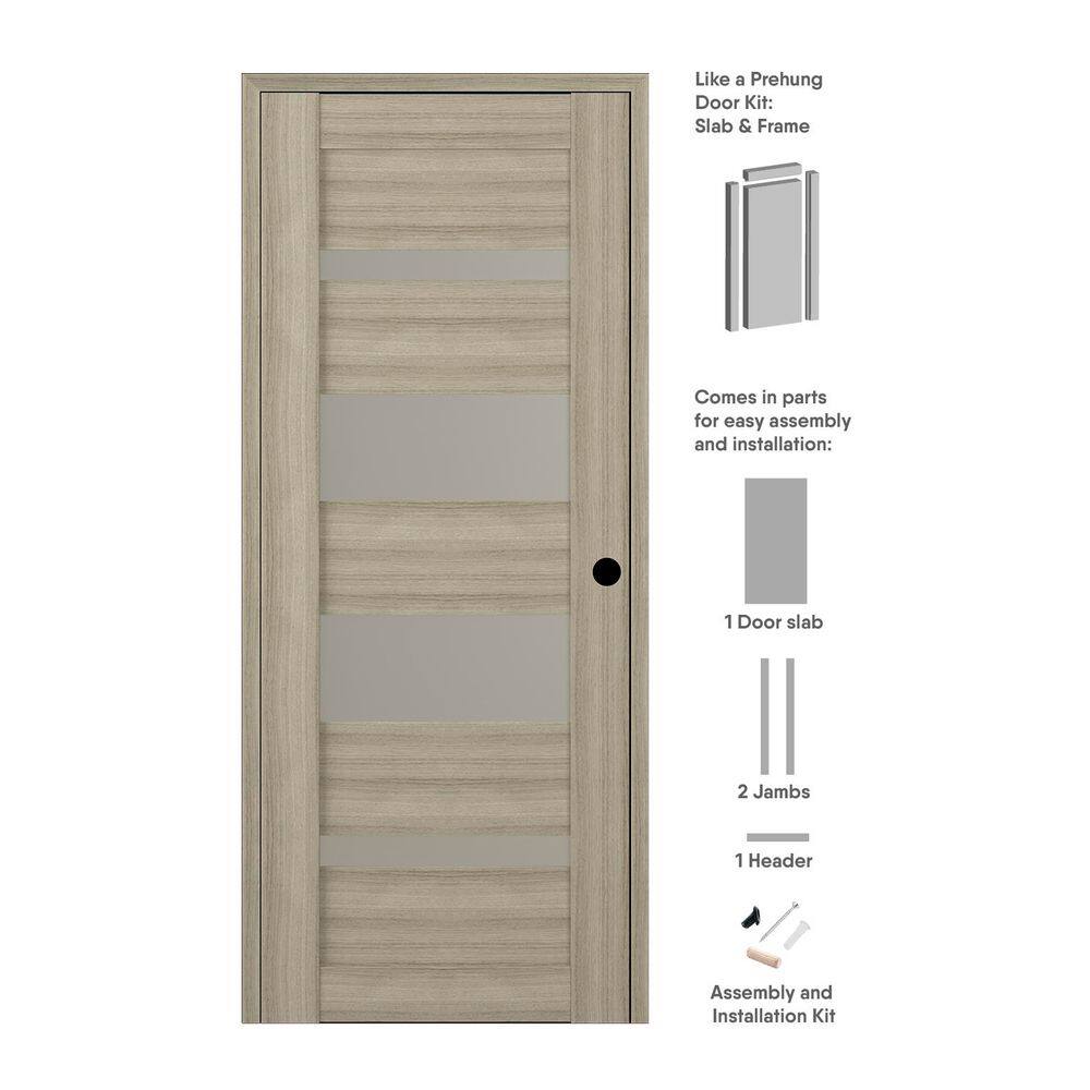 32 in. x 80 in. Mirella Left-Hand 4-Lite Frosted Glass Shambor Wood Composite Single Prehung Interior Door price history on PriceWatchPro